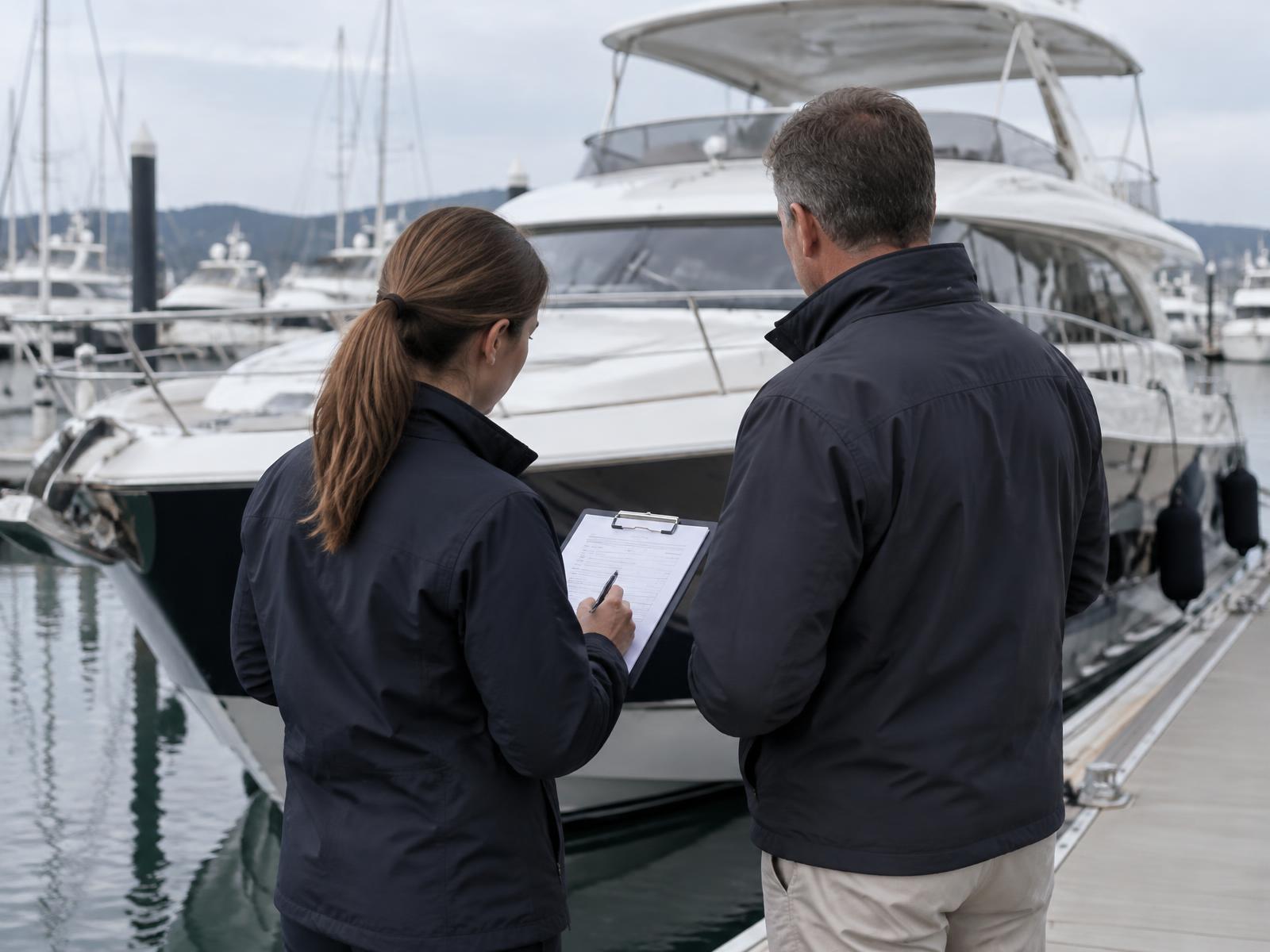 Professional vessel condition review during a marina handover